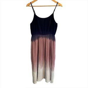 Rare Lucky Brand Ombré Navy Blue Purple Pleated Sleeveless Dress Size Small